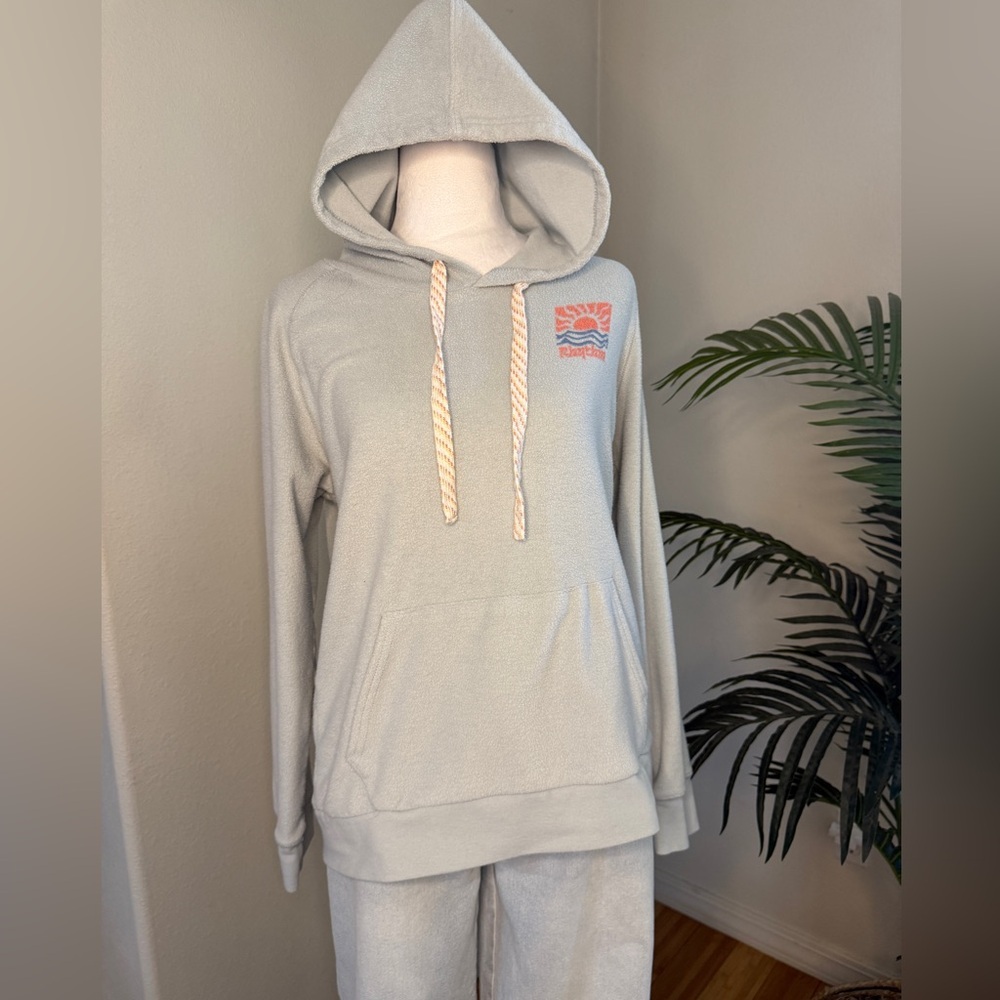 Rhythm Soft Blue  Hoodie with Multicolor Drawstrings and Back Logo